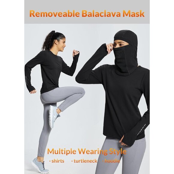 Women’s Thermal Fleece Shirt with Balaclava Thumb Holes for Winter Outdoor - Picture 3 of 7
